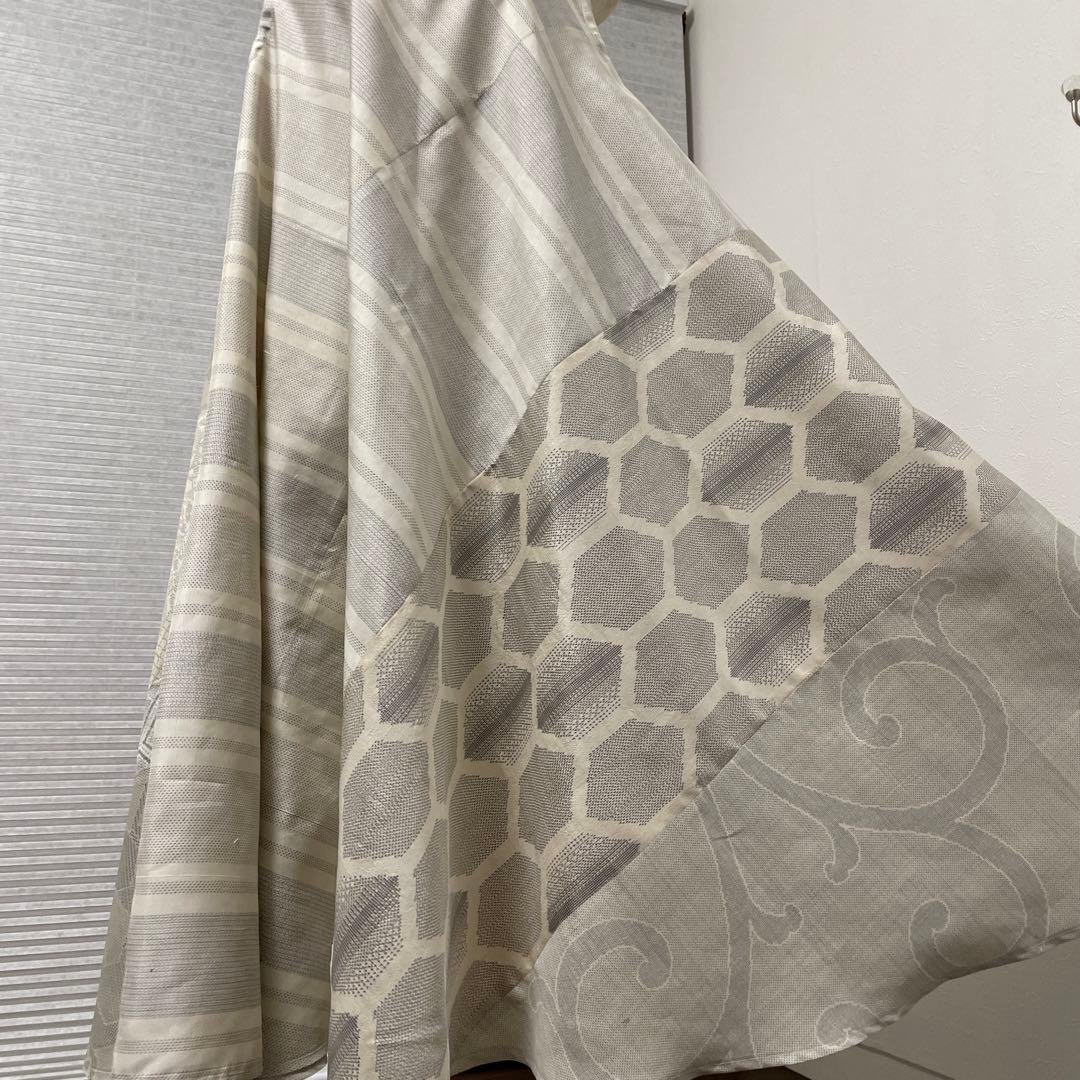 着物ワンピーステントラインマキシ丈《14》白大島紬《7マルキ含む》や紬等L〜